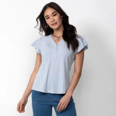 Single Stitch Flutter Sleeve Henley In Blue