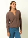 Single Stitch Ribbed V-neck Cardigan In Brown