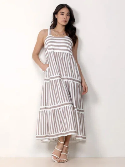 Single Stitch Striped Tiered Maxi Dress In Sand