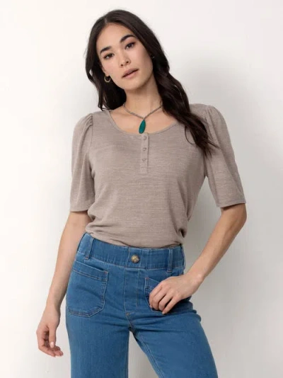 Single Stitch Ultra Soft Scoop Neck Henley In Gray