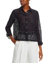 Single Thread Button Front Lace Blouse In Black