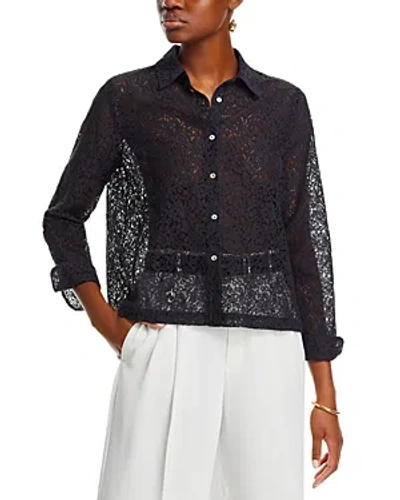 Single Thread Button Front Lace Blouse In Black