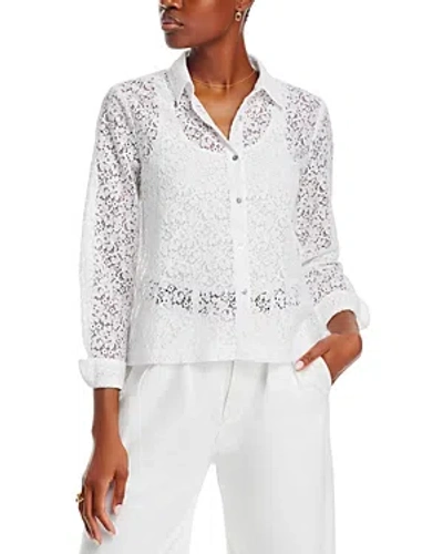 Single Thread Button Front Lace Blouse In Bright White