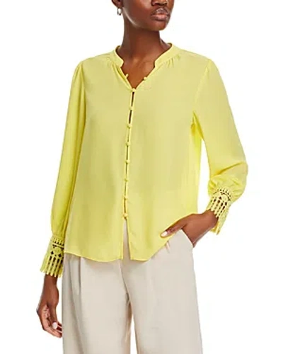 Single Thread Button Front Lace Trim Crepe Blouse In Yellow Cream