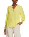 Single Thread Button Front Lace Trim Crepe Blouse In Yellow Cream