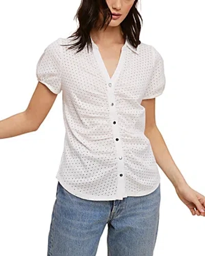 Single Thread Eyelet Knit Button Front Shirt In White