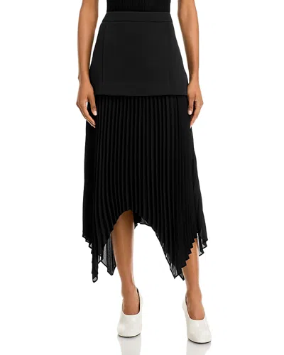 Single Thread Layered Pleated Midi Handkerchief Skirt In Black