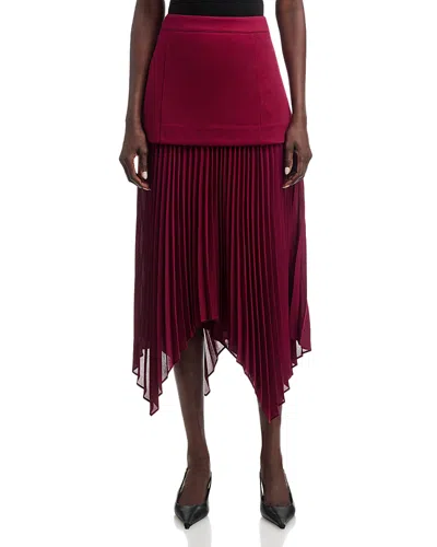 Single Thread Layered Pleated Midi Handkerchief Skirt In Burgundy