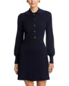 Single Thread Long Sleeve Sweater Knit Dress In Blue