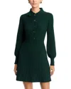 Single Thread Long Sleeve Sweater Knit Dress In Green