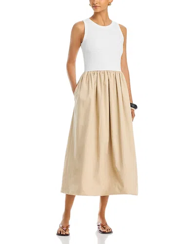 Single Thread Mixed Media Bubble Dress In Brown