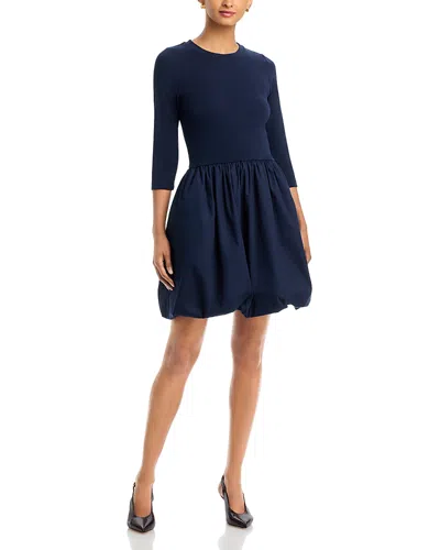 Single Thread Mixed Media Bubble Hem Dress In Blue