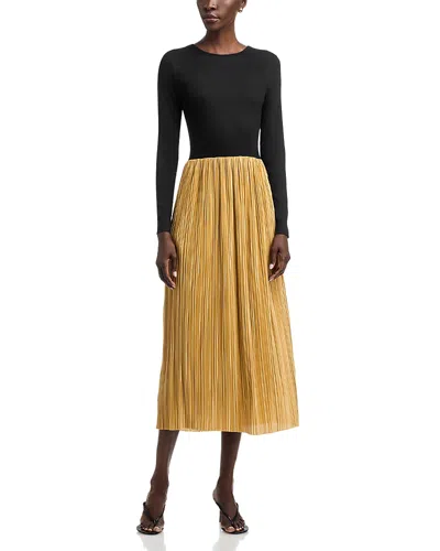 Single Thread Mixed Media Metallic Pleated Maxi Dress In Black Onyx