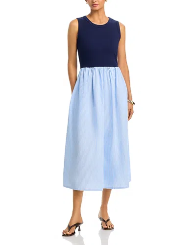 Single Thread Mixed Media Midi Dress In Blue
