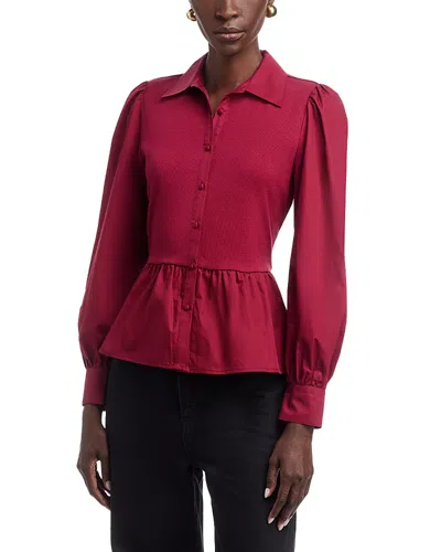 Single Thread Mixed Media Puff Sleeve Peplum Top In Red
