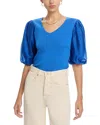 Single Thread Mixed Media Puff Sleeve Top In Riverside