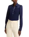 Single Thread Womens Cotton Mixed Media Blouse In Navy