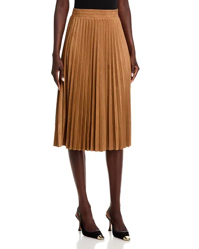 Single Thread Pleated Faux Suede Midi Skirt In Milk Chocolate