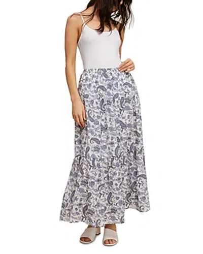 Single Thread Printed Tiered Maxi Skirt In Blue