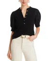 Single Thread Puff Sleeve Henley Top In Black