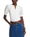 Single Thread Puff Sleeve Henley Top In Bright White