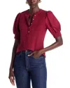 Single Thread Puff Sleeve Henley Top In Burgundy