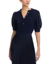 Single Thread Puff Sleeve Henley Top In Navy