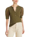 Single Thread Puff Sleeve Henley Top In New Olive