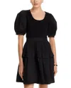 Single Thread Puffed Sleeve Dress In Black