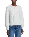 Single Thread Quarter Placket Cable Knit Sweater In White