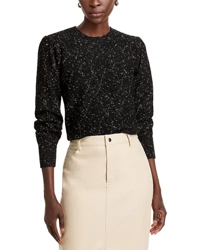 Single Thread Raised Metallic Slub Yarn Sweater In Black/platinum