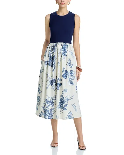 Single Thread Round Neck Sleeveless Dress In Blue