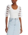 Single Thread Ruffle Dot Puff Sleeve Top In Bright White