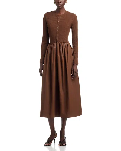 Single Thread Stretch Cotton Poplin Rib Fit & Flare Dress In Chocolate Brown