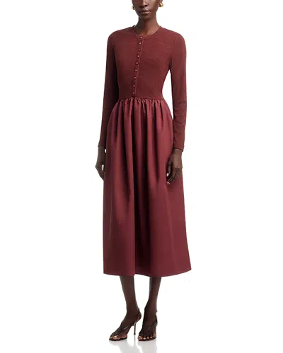 Single Thread Stretch Cotton Poplin Rib Fit & Flare Dress In Merlot