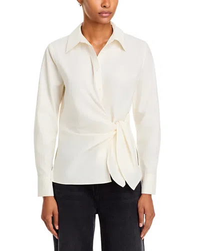 Single Thread Stretch Cotton Poplin Tie Front Shirt In Egret