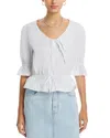 Single Thread Stretch Poplin Elbow Sleeve Top In Bright White