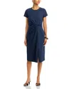 Single Thread Twist Front Knit Dress In Blue