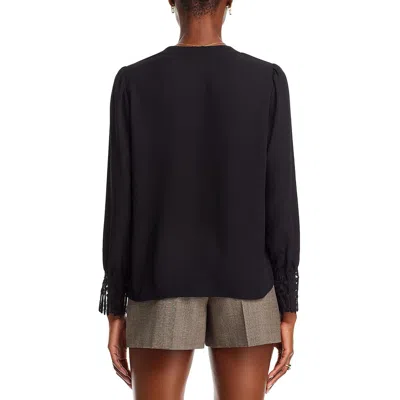 Single Thread Womens Lace Trim Collarless Button-down Top In Black