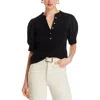 Single Thread Puff Sleeve Henley Top In Black