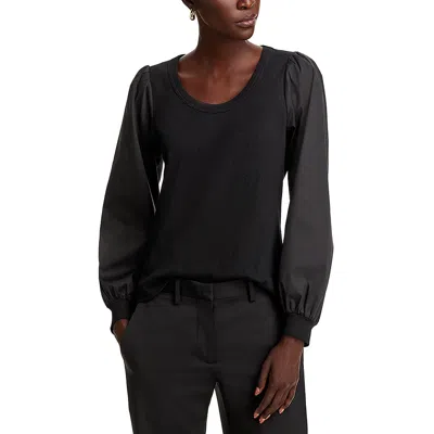 Single Thread Womens Ribbed Cotton Pullover Top In Black