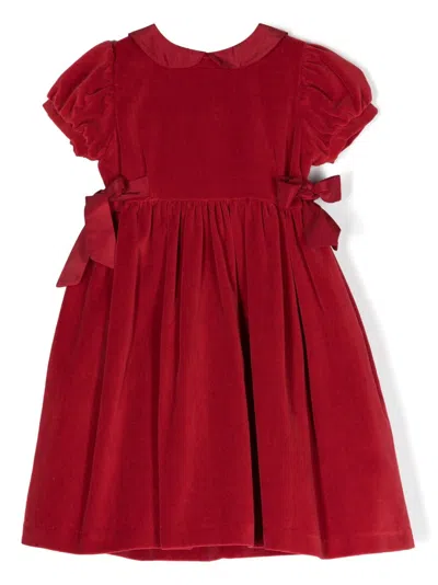 Siola Kids' Bow-detail Velvet Dress In 红色