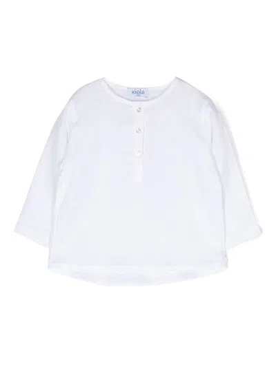 Siola Kids' Button Fly Long-sleeve Top In 白色