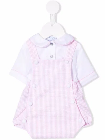 Siola Babies' Check-print Cotton Playsuit Set In 粉色