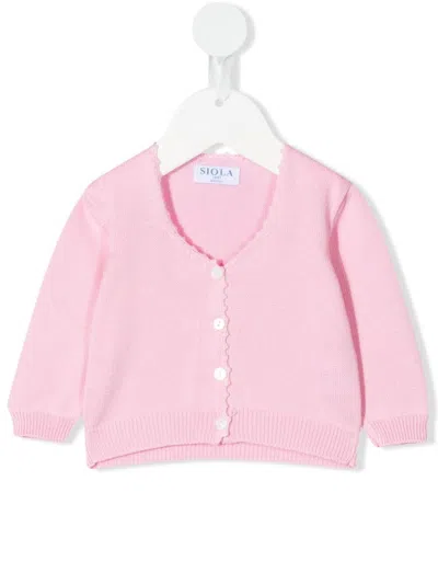 Siola Babies' Cotton-knit Cardigan In 粉色