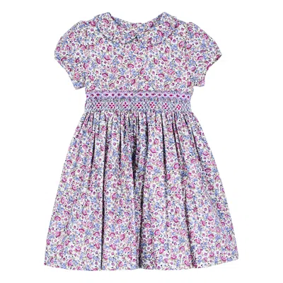 Siola Kids' Dress With Floral Pattern In Bianco