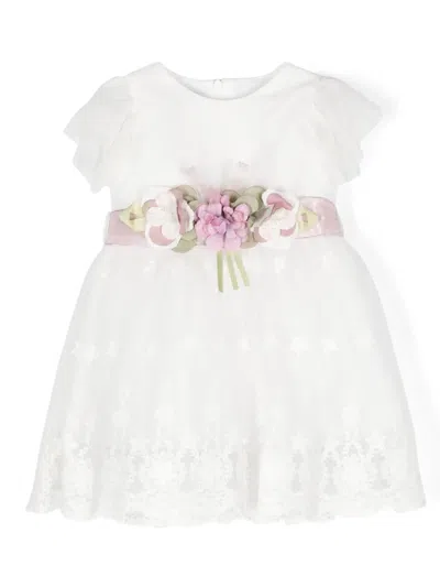 Siola Babies' Floral-appliqué Tulle Dress In White