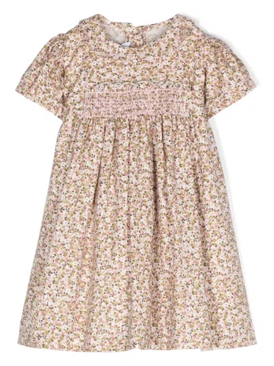 Siola Babies' Floral-jacquard Belted Cotton Dress In Pink