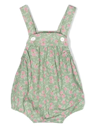 Siola Babies' Floral-print Cotton Overall In Green