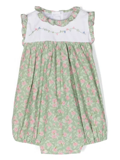 Siola Babies' Floral-print Cotton Playsuit In Green